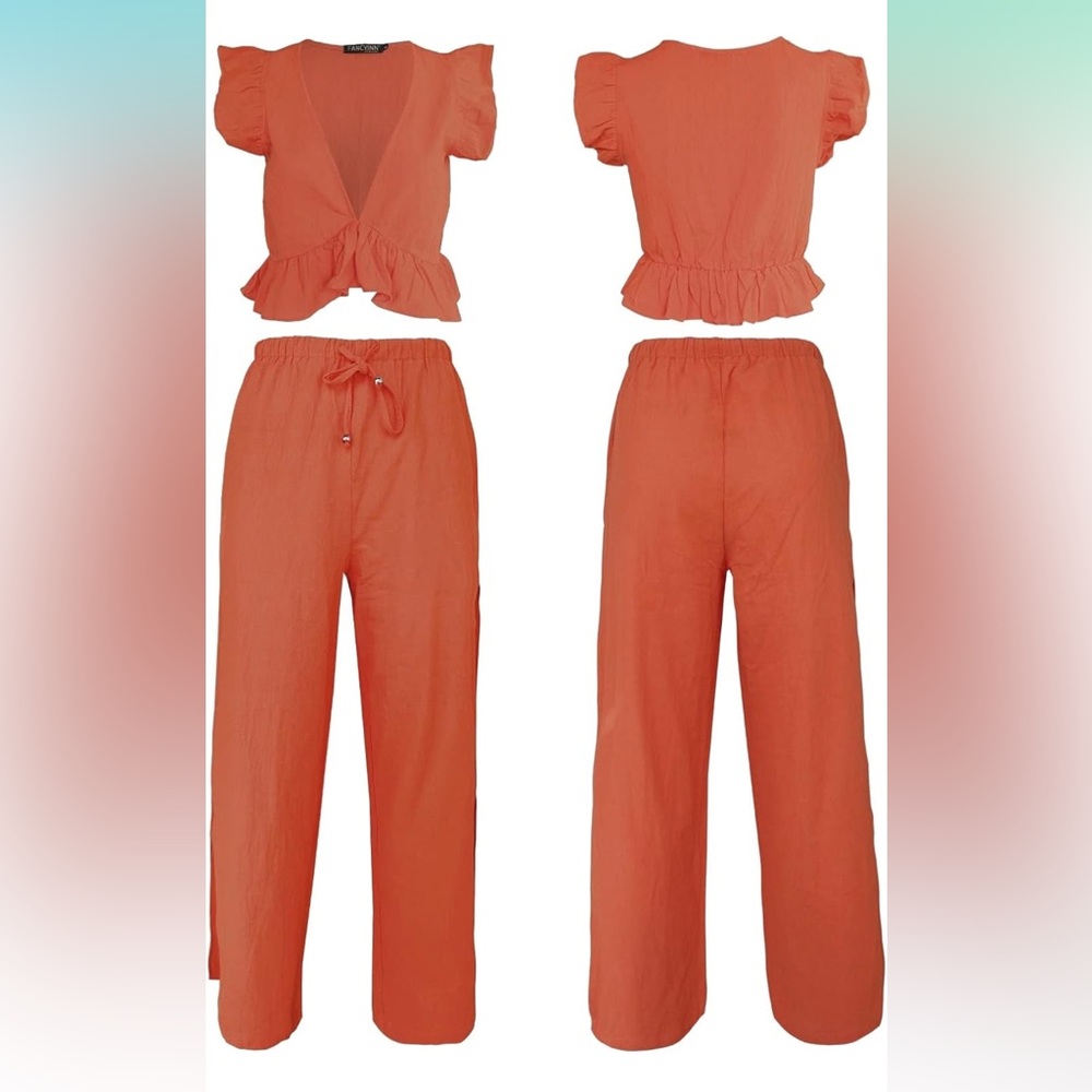 Two-Piece Linen Ruffle Set